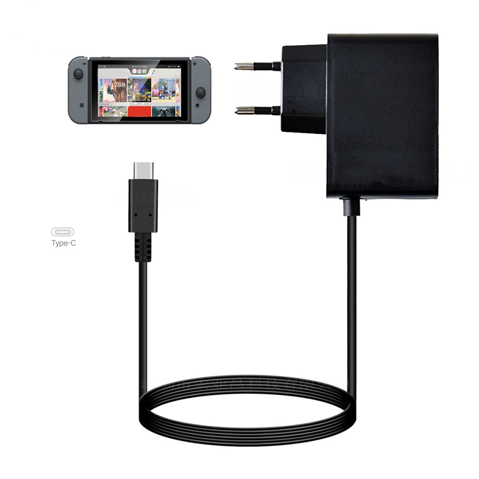 Switch-Typ-C-Wandladegerät Zum Schnellen Aufladen der Konsole – AC-Netzteil mit 5 V, 2,4 A Ausgang und Mehreren Schutzfunktionen – 4,9 Fuß Langes Kabel (EU-Stecker)