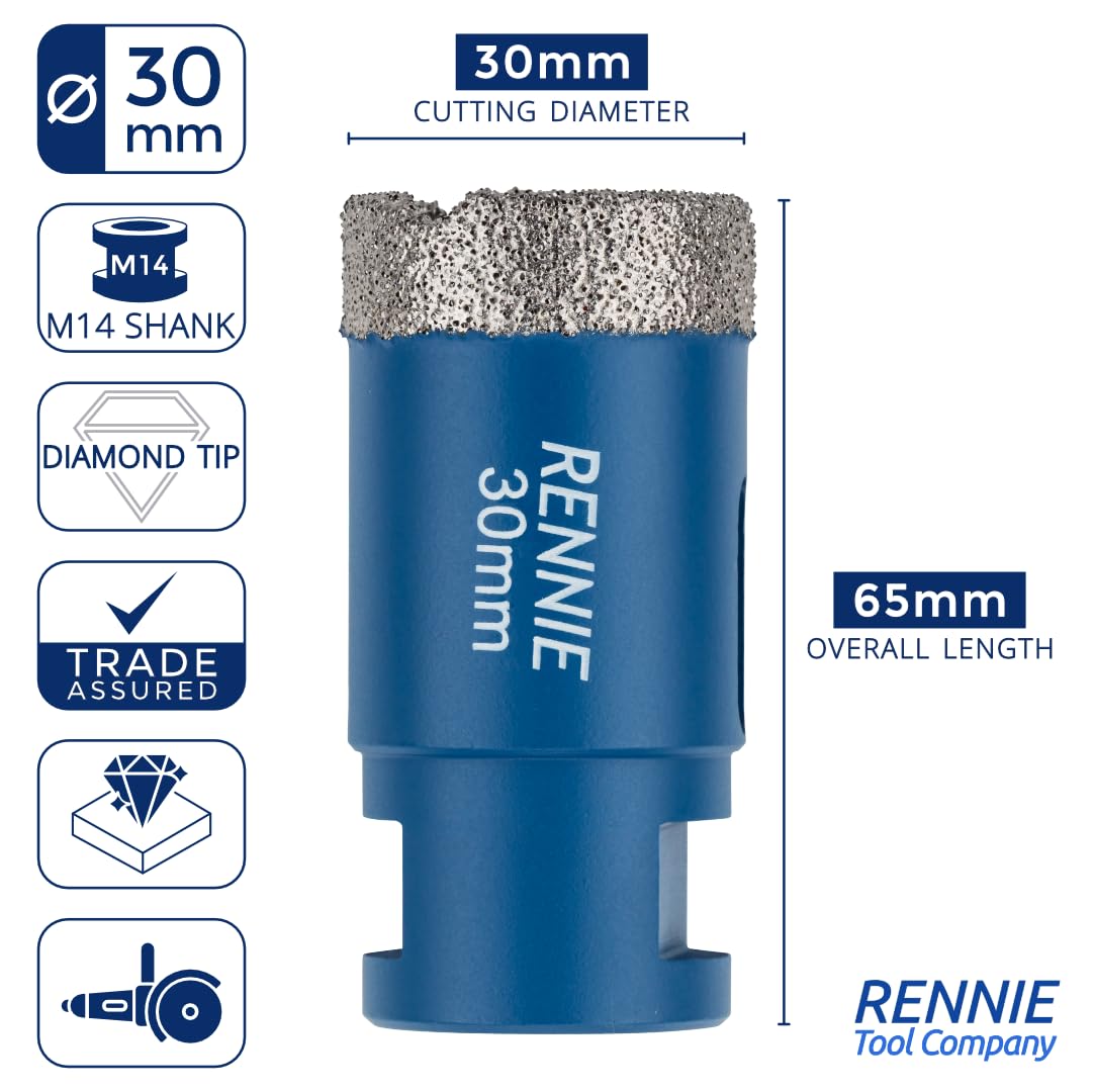 30mm Diamond Hole Saw Drill Bit With A M14 Shank For Angle Grinders. For Porcelain Tiles Ceramic Slate Stone Granite Marble Glass. Diamond Core Holesaw/Hole Cutter - Image 3