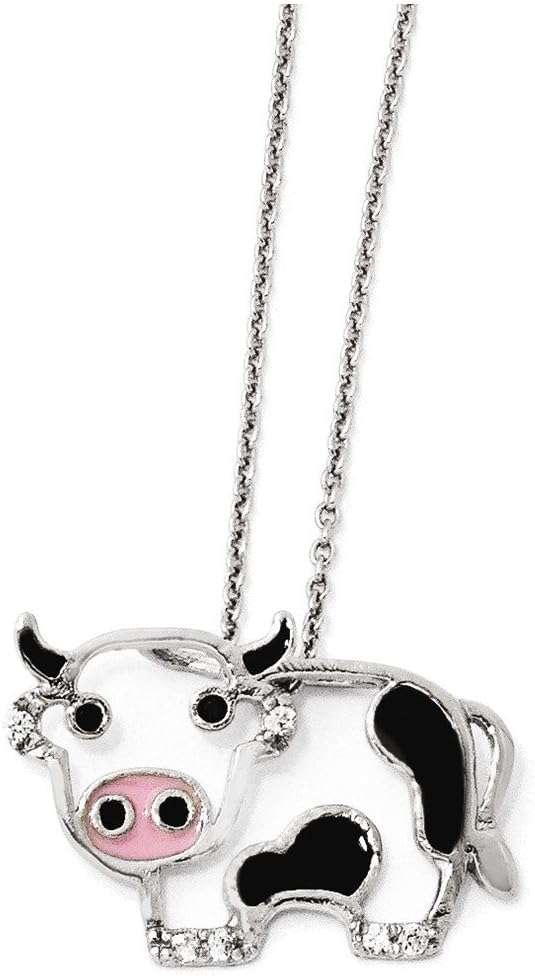Cheryl M Sterling Silver CZ Enamel Cow 18in. Necklace