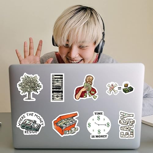 Miniatura 4 de Paquete de 63 calcomanías de dinero calcomanías impermeables de vinilo de graffiti de moda para botella de agua laptop teléfono patineta álbumes de