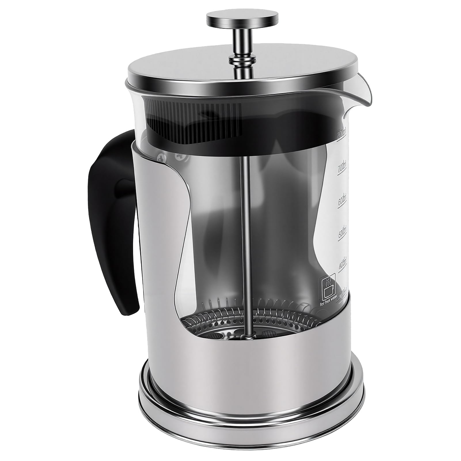 Zunate Cafetière à Pression Française, Filtre en Acier Inoxydable, Cafetière en Verre pour la Maison, le Bureau et le Camping, 800ml (Acier inoxydable 304 800 ml)