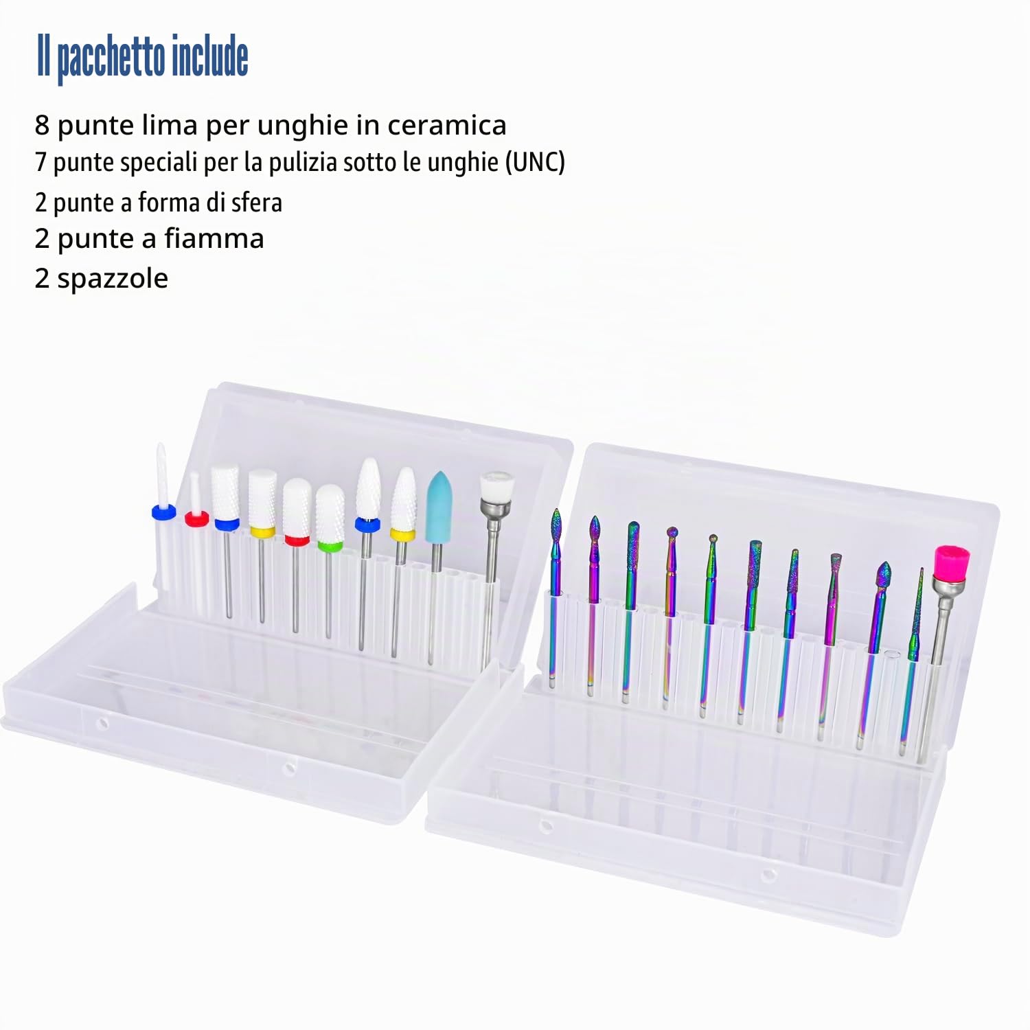 Depvko Set di 21 punte per trapano per unghie, lima elettrica per cuticole diamantate da 3/32 pollici e kit di frese per unghie in gel acrilico in ceramica, strumenti per nail art punta fresa cuticole