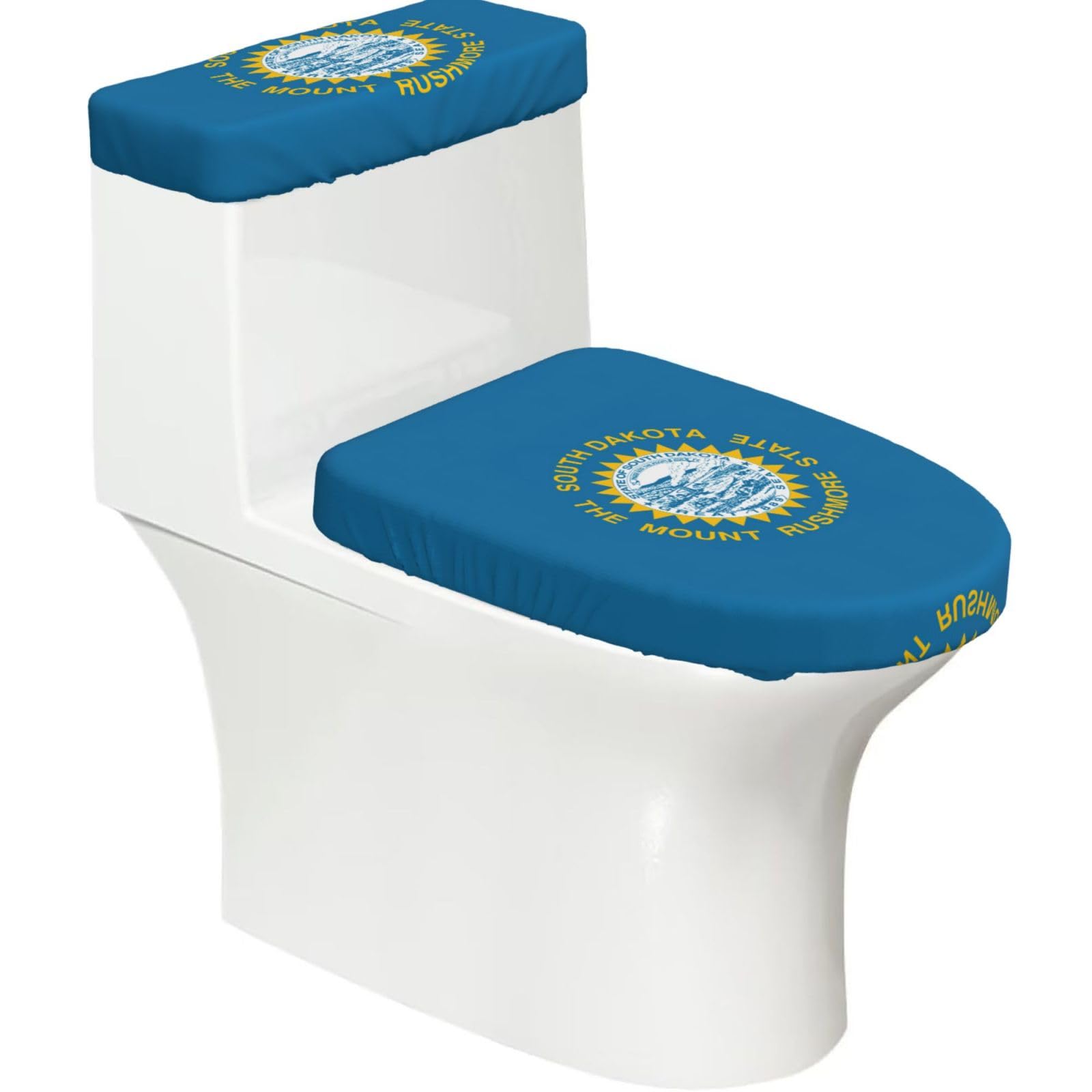 South Dakota Flag Print Toilet Covers Set With Elastic Bottom, Universal Toilet Lid And Toilet Tank Covers