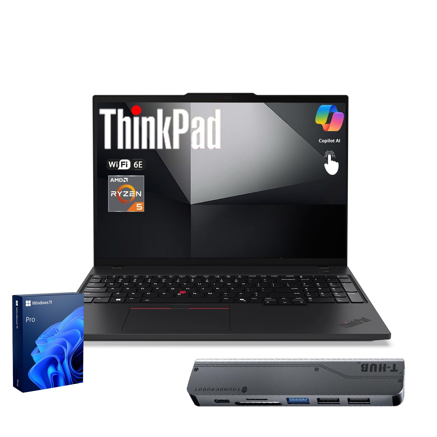 Lenovo ThinkPad E16 Business Laptop, 16" FHD+ Anti-Glare Touchscreen, AMD Ryzen 5 7535U, 32GB DDR5, 1TB SSD, Wi-Fi 6E, Fingerprint, Backlit, Windows 11 Pro, Bundle with ADATA 512GB External SSD