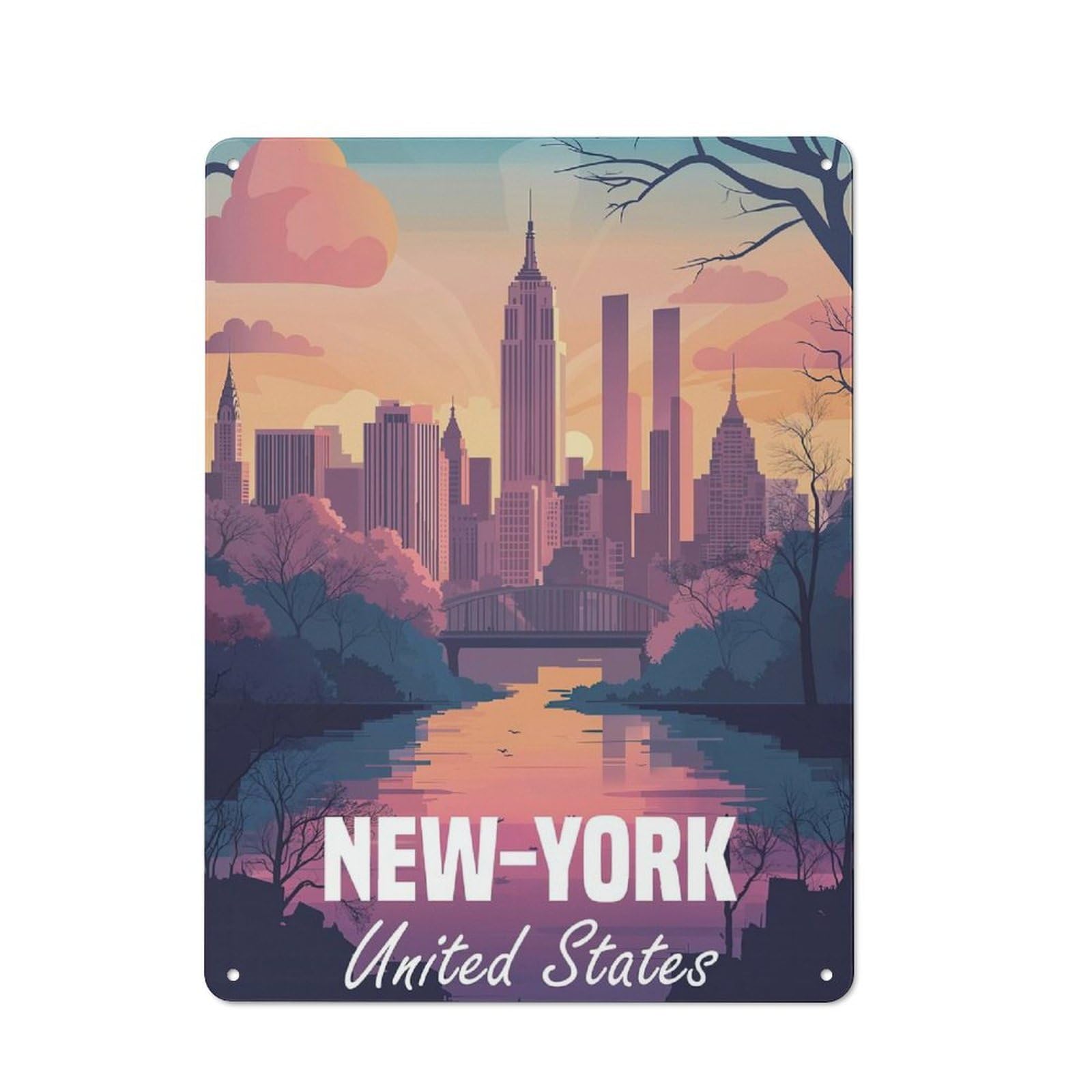 New York City Skyline Retro-style Tin Sign 40x30cm for Living Room Or Hallway, for Home Wall Decor Collectors Refreshing A Room in Autumn