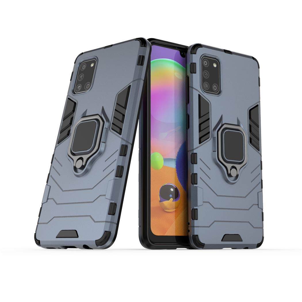 MaiJin Compatible with Galaxy A31 Case, Metal Ring Grip Kickstand Bumper (Works with Magnetic Car Mount) Dual Layer Rugged Cover for Samsung Galaxy A31 (Navy Blue)