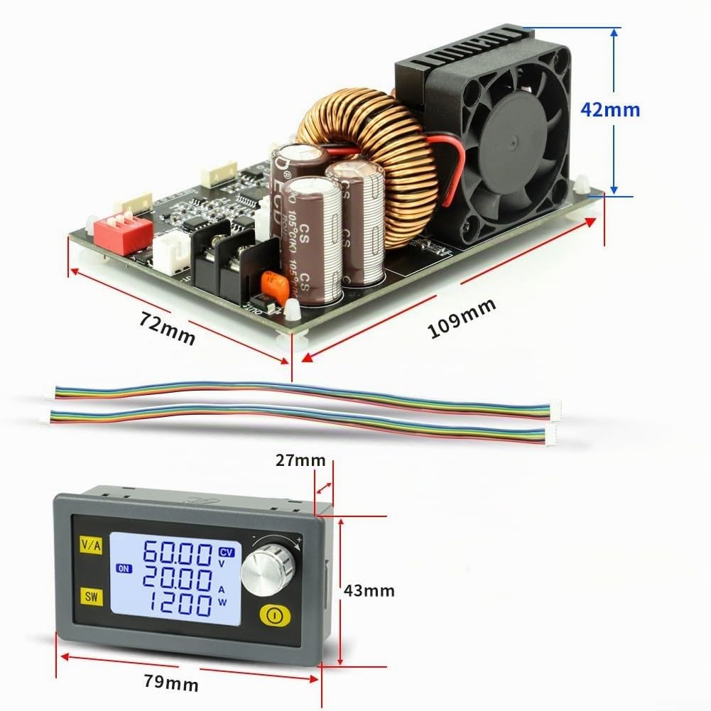 CNC Einstellbares DC geregeltes Netzteil 0-60V 20A 1200W Step-Down-Konverter mit LCD-Display für Heimwerker Labor und Industrie