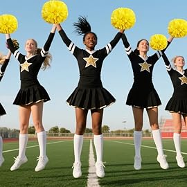 Hooshing 2PCS Yellow Pom Poms Cheerleading with Baton Handle for Team Spirit Sports Dance Cheering Kids Adults