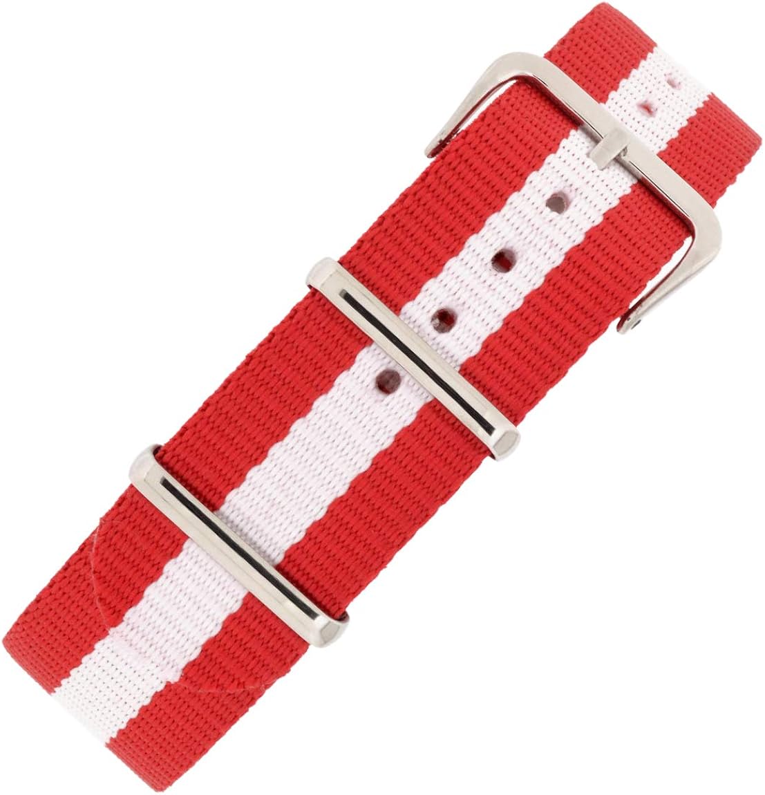 NATOStyle Watch Straps in RED & White Stripe with Polished Buckle