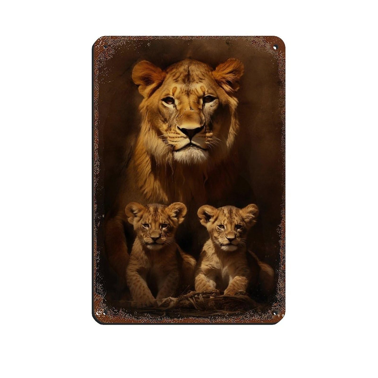 Lxwnze 20L X 30W Cm Fierce Maternal Bonds-Lioness And Cubs（1） Retro Poster Metal Tin Sign Chic Art Retro Iron Painting Bar People Cave Cafe Family Garage Poster Wall Decoration 8X12inch(20X30cm)