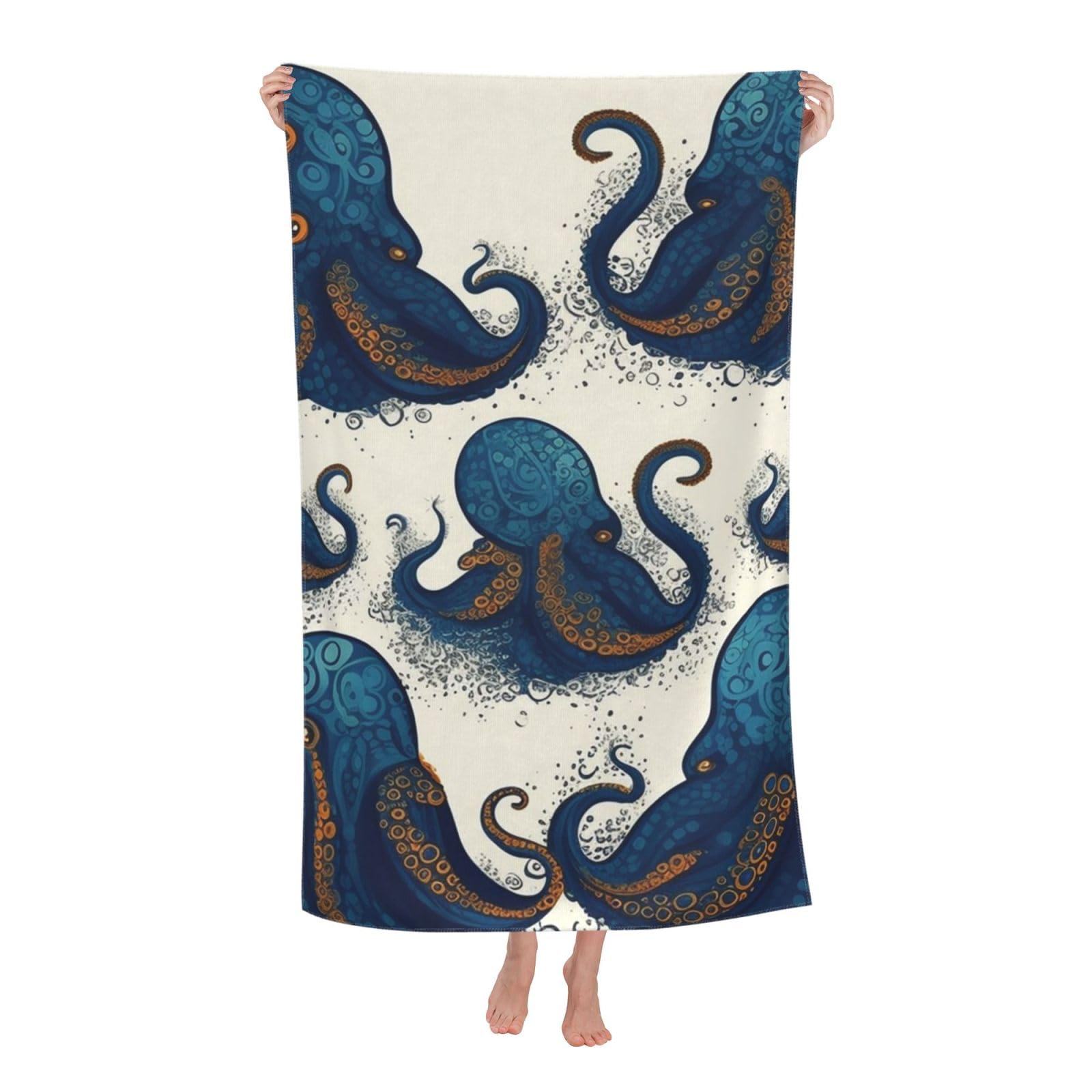 FodPand Tentacles Octopus Beach Towel Oversized 52 x 32 in Sand Free Pool Swim Towels for Adult Travel Blanket Lightweight Quick Dry Absorbent Bath Towels Cruise Vacation Accessories