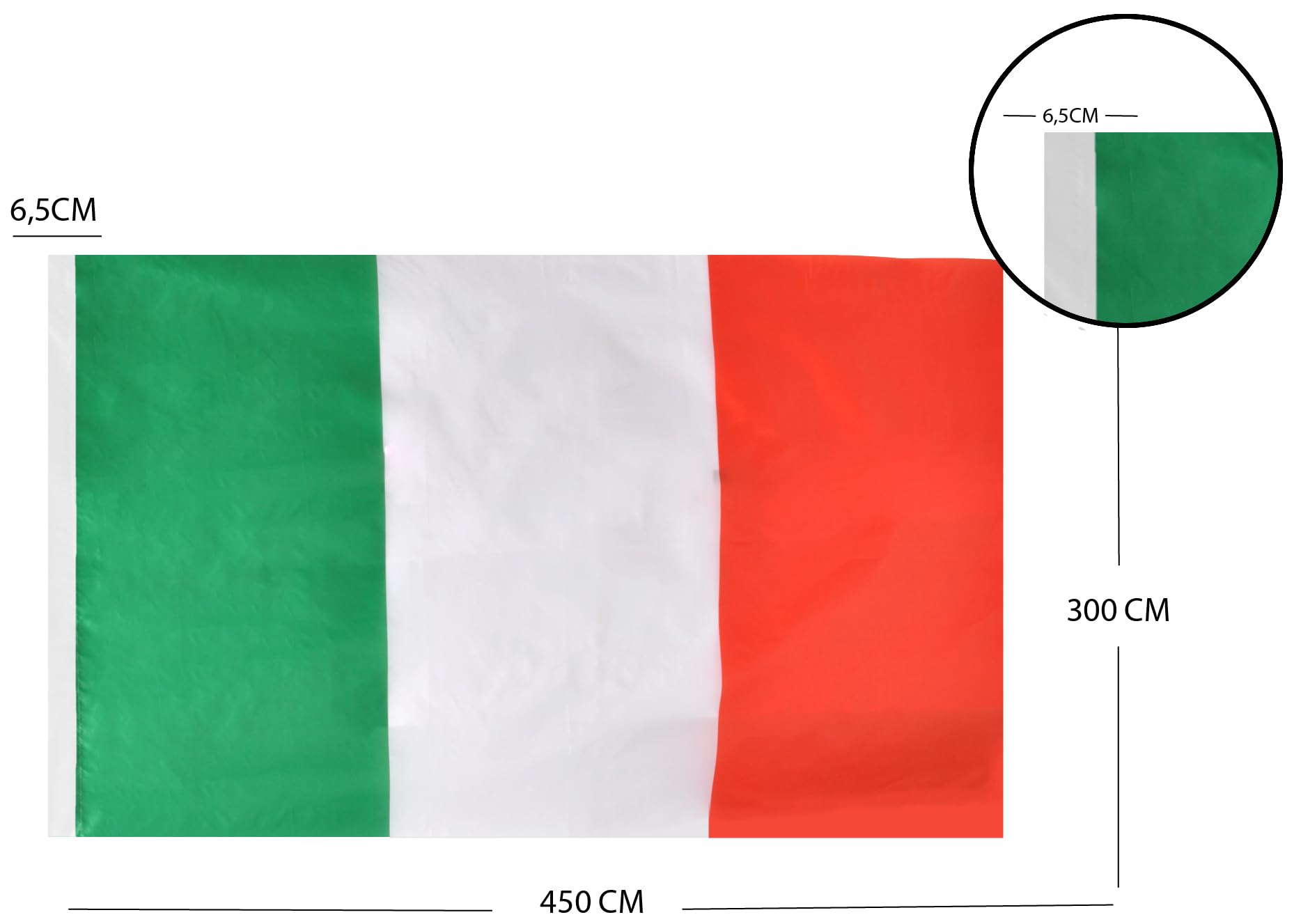 Ciao- Bandiera Italia XL in Tessuto, Verde/Bianco/Rosso, 450 x 300 cm, 22059