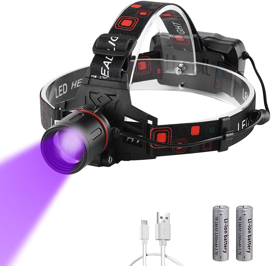 WESLITE Black Light Head Torch, UV Head Torch Rechargeable Purple Head