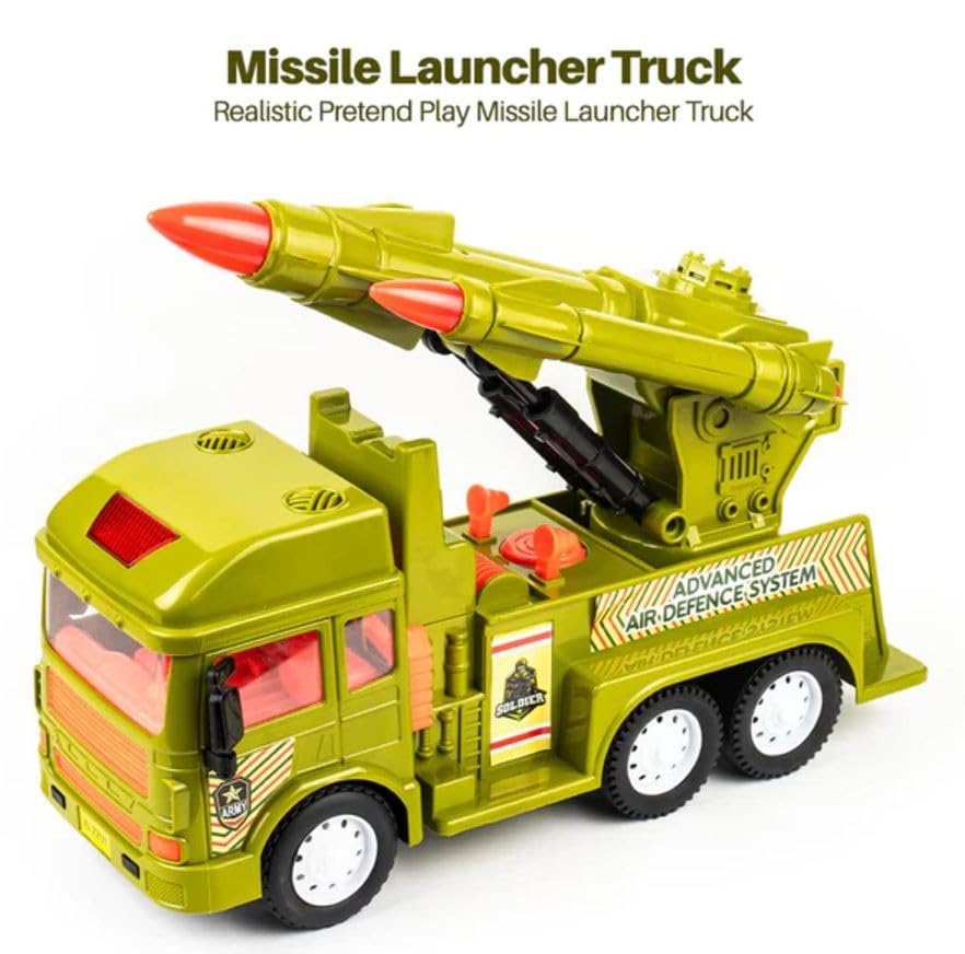 Image of SHIPEASE Friction Powered Military Truck with Missile Launcher for 3+ Year Kids Boys Girls Army Force Toy Truck Pull Back Vehicles Toys(Multicolor)