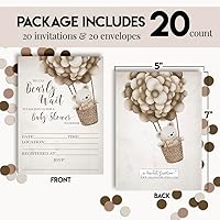 Vista 4 de Amanda Creation Lindo globo de oso de peluche, invitaciones para baby shower, 20 tarjetas de relleno de 5 x 7 pulgadas con veinte sobres blancos