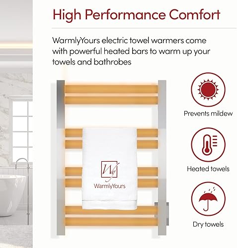 Miniatura 8 de WarmlyYours TWS6-MPL08PH - Calentador eléctrico de toallas de baño con calefacción de 8 bares, cableado, para montar en la pared, acero inoxidable,