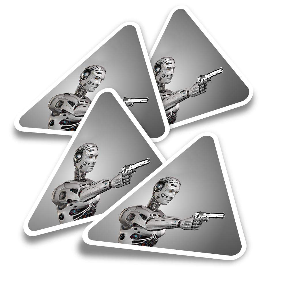 Vinyl Triangle Stickers (Set of 4) - Robot Man Gun AI Machine Fun Decals for Laptops,Tablets,Luggage,Scrap Booking,Fridges #2043