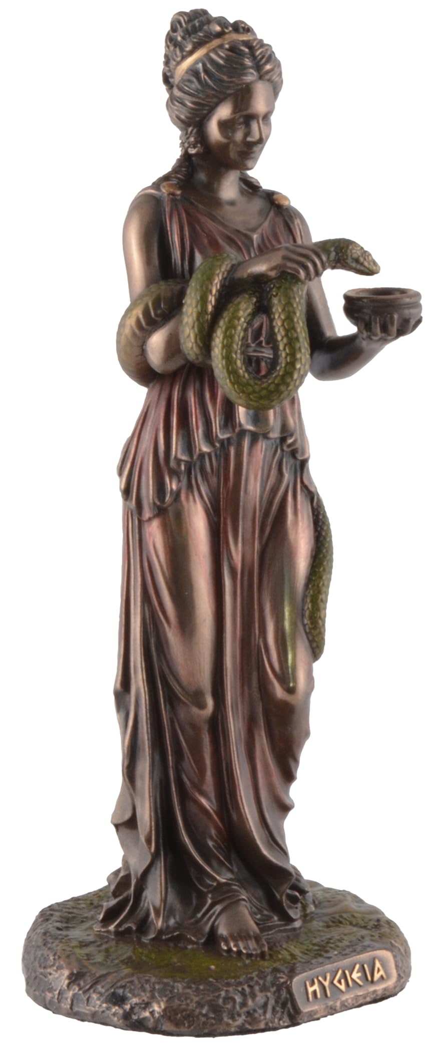 Dea greca Hygieia, dea della salute, pietra artificiale, bronzata/colorata a mano, by Veronese