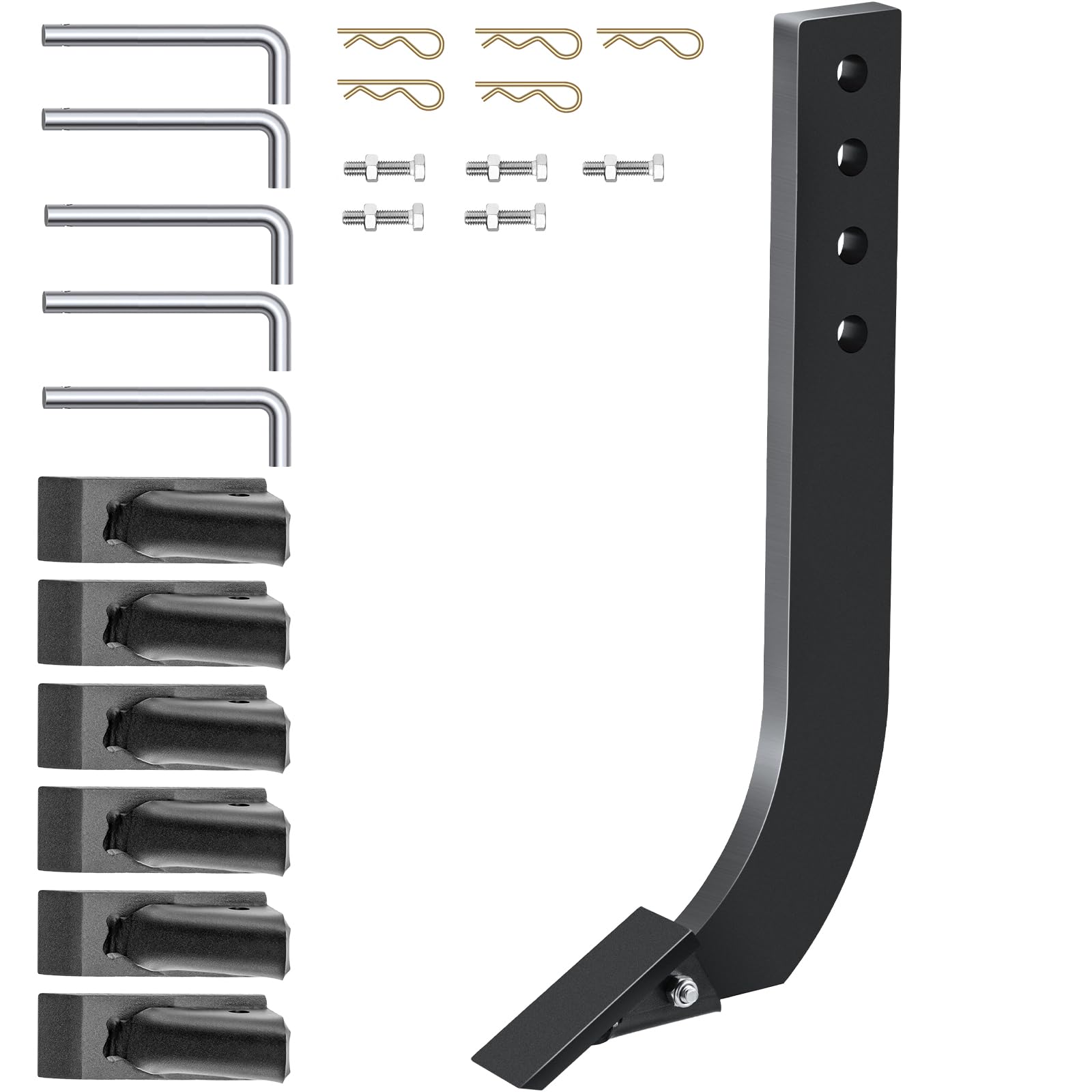 VEVOR 5 PCS Vástago de Hoja de Caja, Vástago Escarificador de 464 mm, Vástago Raspador de Caja de 4 Agujeros, Vástago Desgarrador con Dientes y Pasadores Cónicos Extraíbles, Conjunto de Vástagos