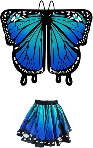 Miniatura 4 de Tibeha Alas de mariposa de Halloween para niñas, capa de disfraz para niños con máscara, diadema de antena, pinzas para el cabello