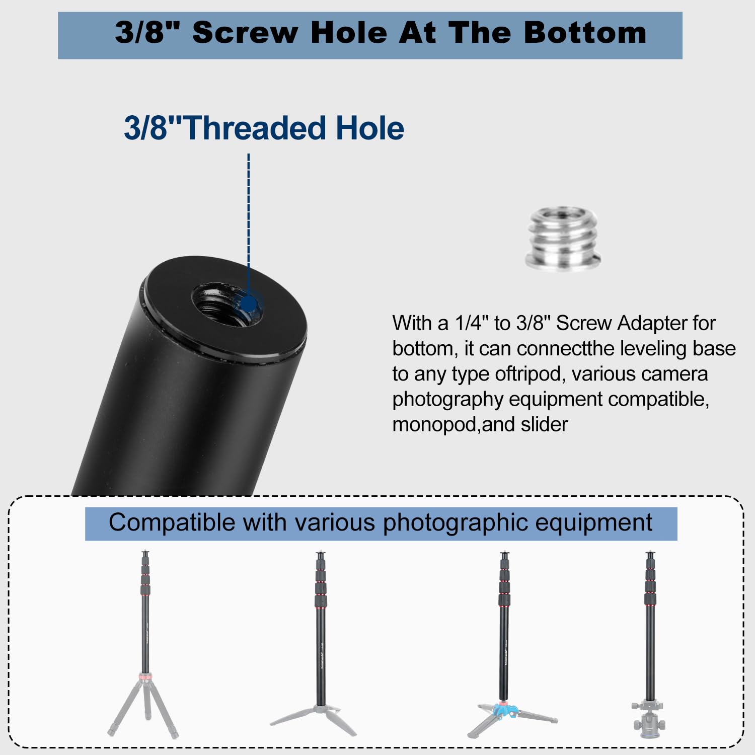 Koolehaoda Extension de trépied en aluminium de 145 cm - Tube d'extension de colonne centrale - 5 sections - Tige télescopique avec vis de 6,35 mm - Compatible avec trépieds/cardan/appareil photo