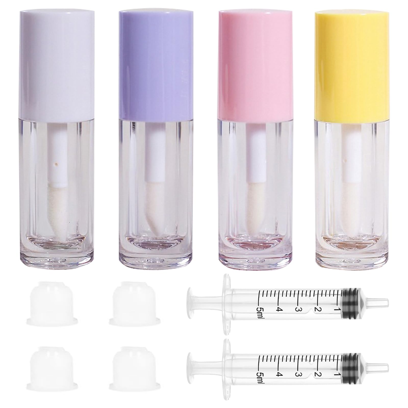 Qeuly 4Pcs Empty Lip Gloss Tubes, 6ml Clear Lip Gloss Tubes with Wand, Plastic Lip Balm Gloss Containers for DIY Makeup Lipgloss Making Kit (D25xH86mm