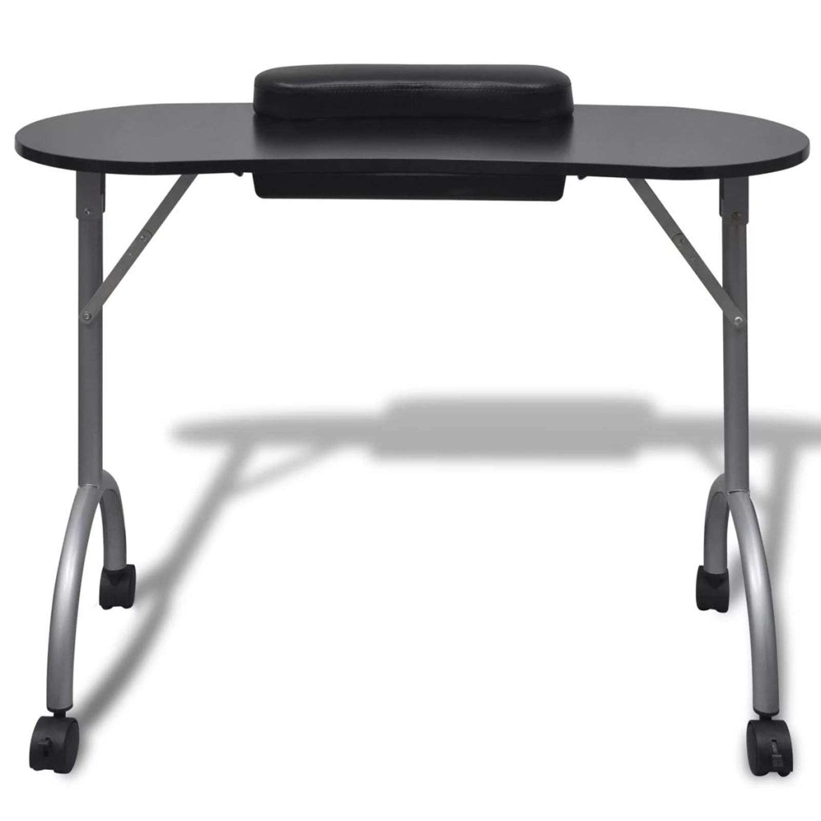 Homgoday Mesa de manicura Plegable con Ruedas Negra Mesa Manicura Profesional