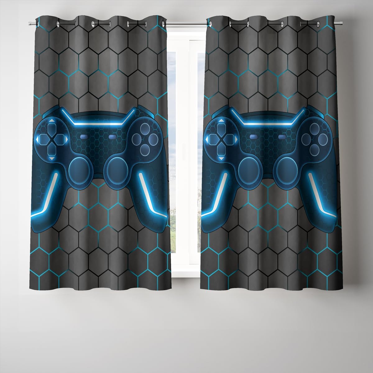NTBED Game Console Blackout Curtains Drapes for Kids Bedroom Play Room 2 Panels Darkening Grommets Window Treatment, 42Wx63L, Blue