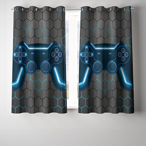 NTBED Game Console Blackout Curtains Drapes for Kids Bedroom Play Room 2 Panels Darkening Grommet Window Treatment, 42Wx63L, Blue