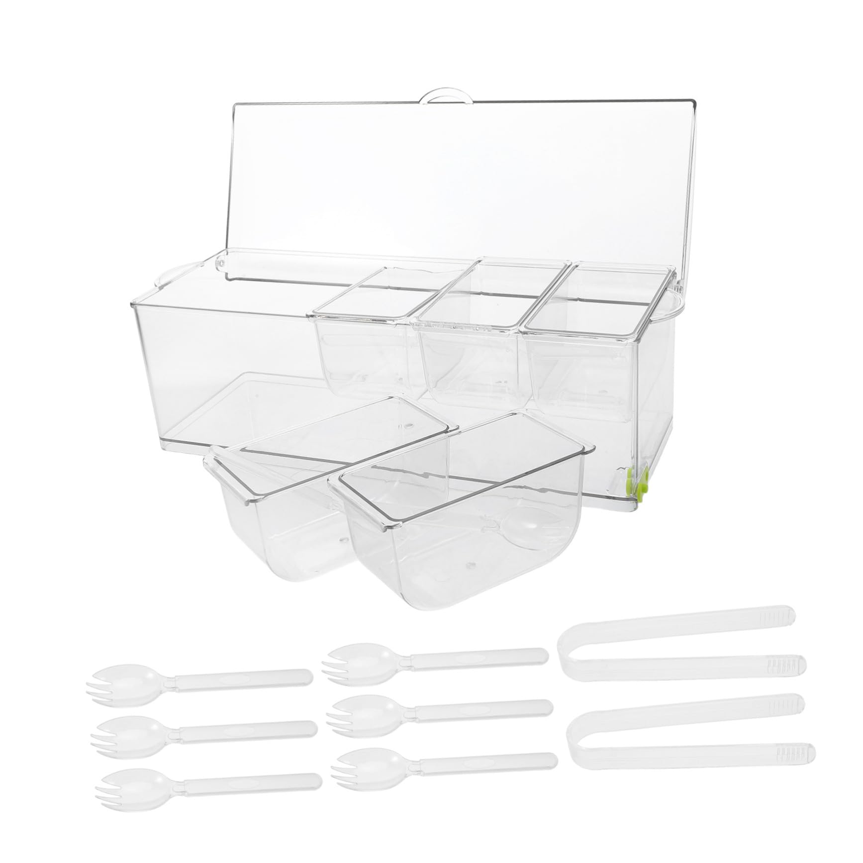 Zerodeko Vassoio Refrigerato per Condimenti in Pet con 5 Scomparti, Coperchio e Accessori, Materiale Resistente per Conservare Freschezza, per Eventi di Catering e Bar Insalate