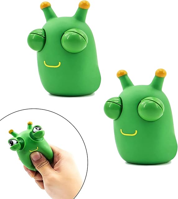 ATBEAMEN 2pcs 3D Green Grass Worm Popping Out Eyes Squeeze Toy Kids,Funny Pinch Toy Stress Relief Toy Novelty Fidget Toy Hand Squishy Squeeze Toys Kids Adult,Relieve Stress,Xmas Stocking Fillers