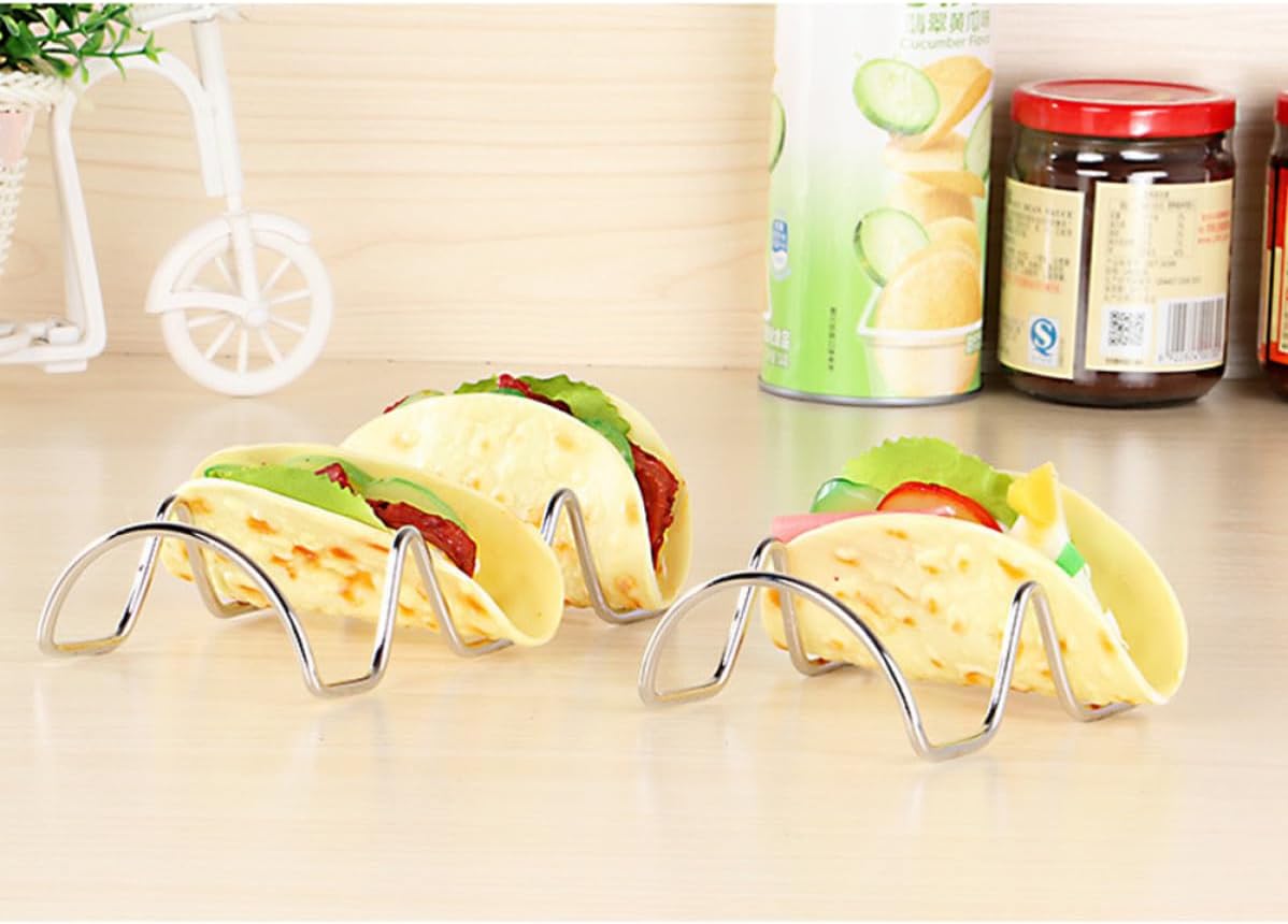 2 Pcs Stainless Steel Taco Holder 2 Grids Stackable Stand for Tacos