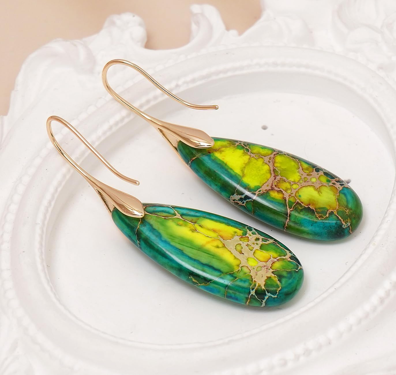 Natural Stone Earrings Waterdrop Stone Dangle Earrings for Women - Image 5