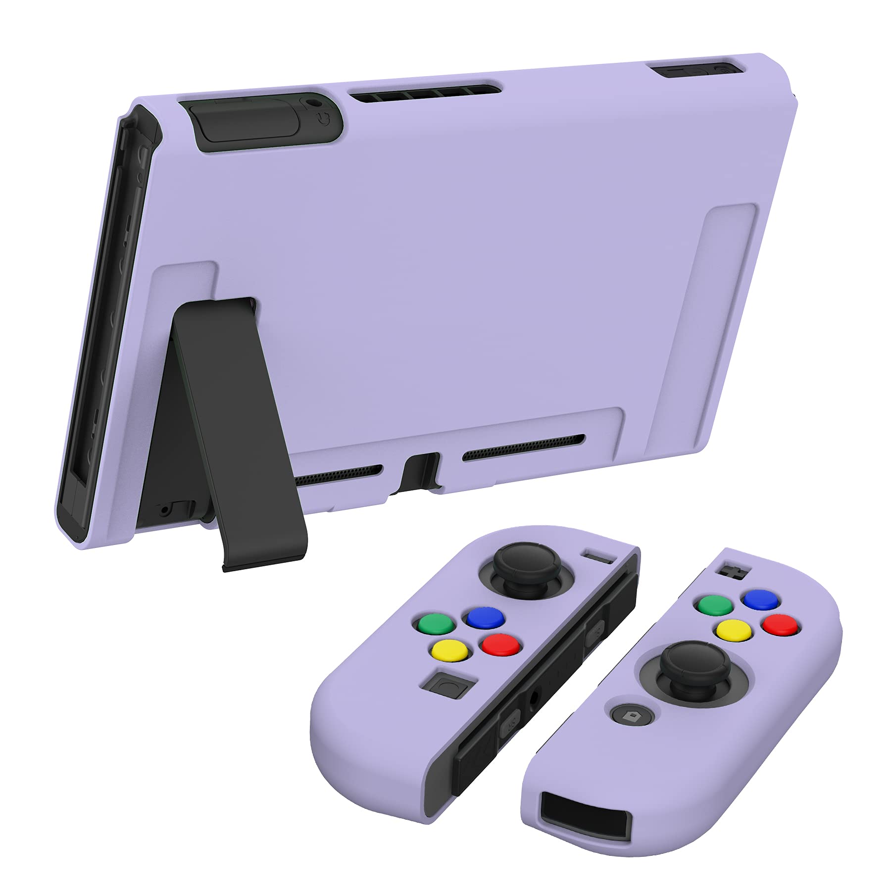 PlayVital Custodia protettiva per Nintendo Switch Console Joycon, custodia sottile in TPU morbido accessori per NS Joycon Console con colorato ABXY/tappi di direzione (viola)