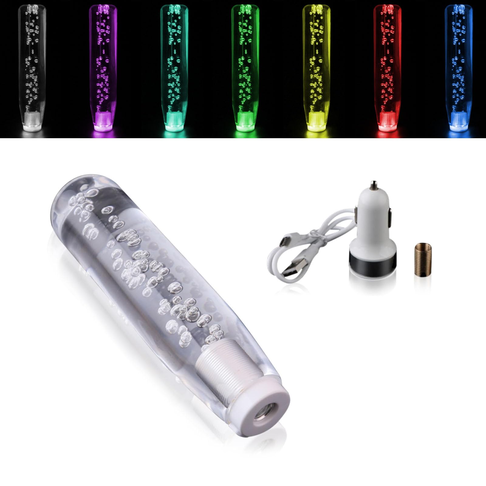 Pack-1 LED Luminous Crystal Gear Shifter with Colorful Lights, Car Shift Knob, Universal Automobile Interior Supplies, for Most Cars, Trucks and Vans (Transparent #20cm)