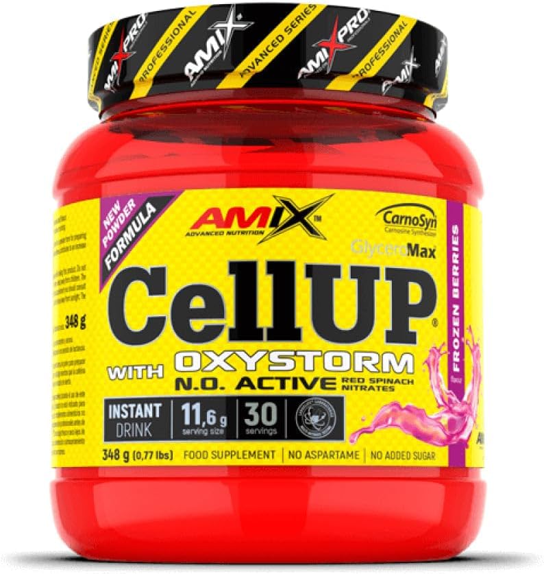 CellUP Oxystorm Powder 348 gr/Pre-Entreno/Ayuda a Mejorar la Resistencia – Retrasa la Fatiga Muscular/Perfecto para Deportistas que buscan Mejorar su Rendimiento Físico Sabor Frutos Rojos