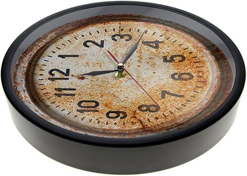 Miniatura 8 de Reloj de pared vintage con marco de metal oxidado, sin tictac, funciona con pilas, estilo de la vieja escuela, ilusión 3D, reloj primitivo con