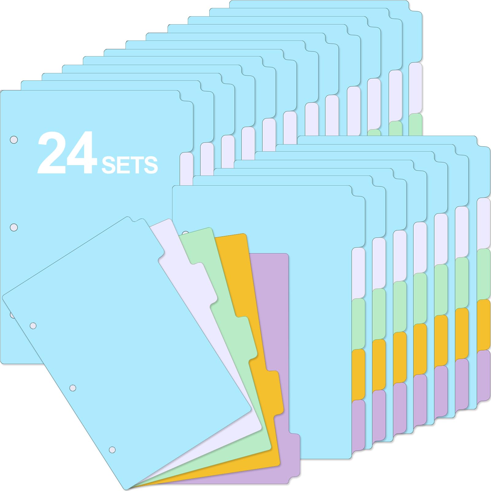 Chuangdi 120 Pcs/24 Sets Mini Binder Dividers with Tabs 5.5 x 8.5 Inch Write & Erase Durable A5 Paper 5 Tab Dividers for 3 Ring Binders(Fresh Color)
