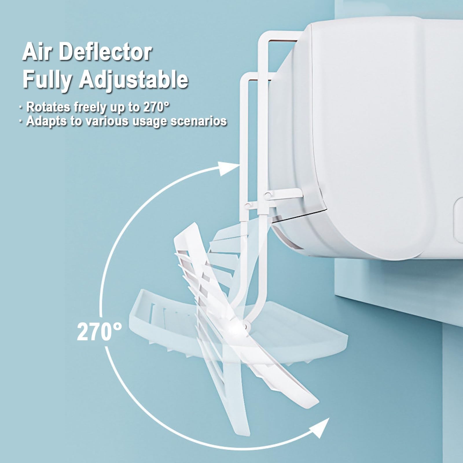 Deflettore Condizionatore, Deviatore Aria Condizionata Orientabile 270°, Pannello 90cm, Staffa Regolabile 26-36cm