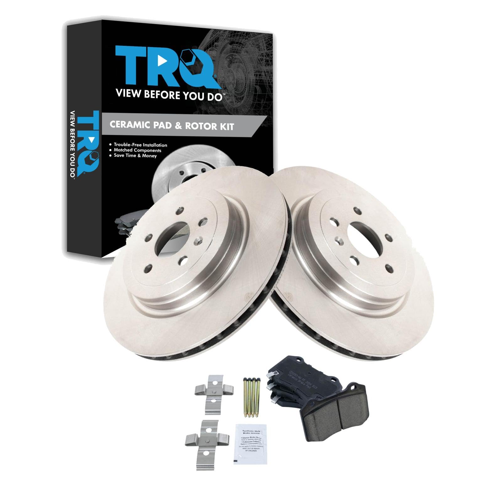 TRQ Rear Brake Pad and Rotor Set Ceramic Compatible with 2012-2015 Tesla S
