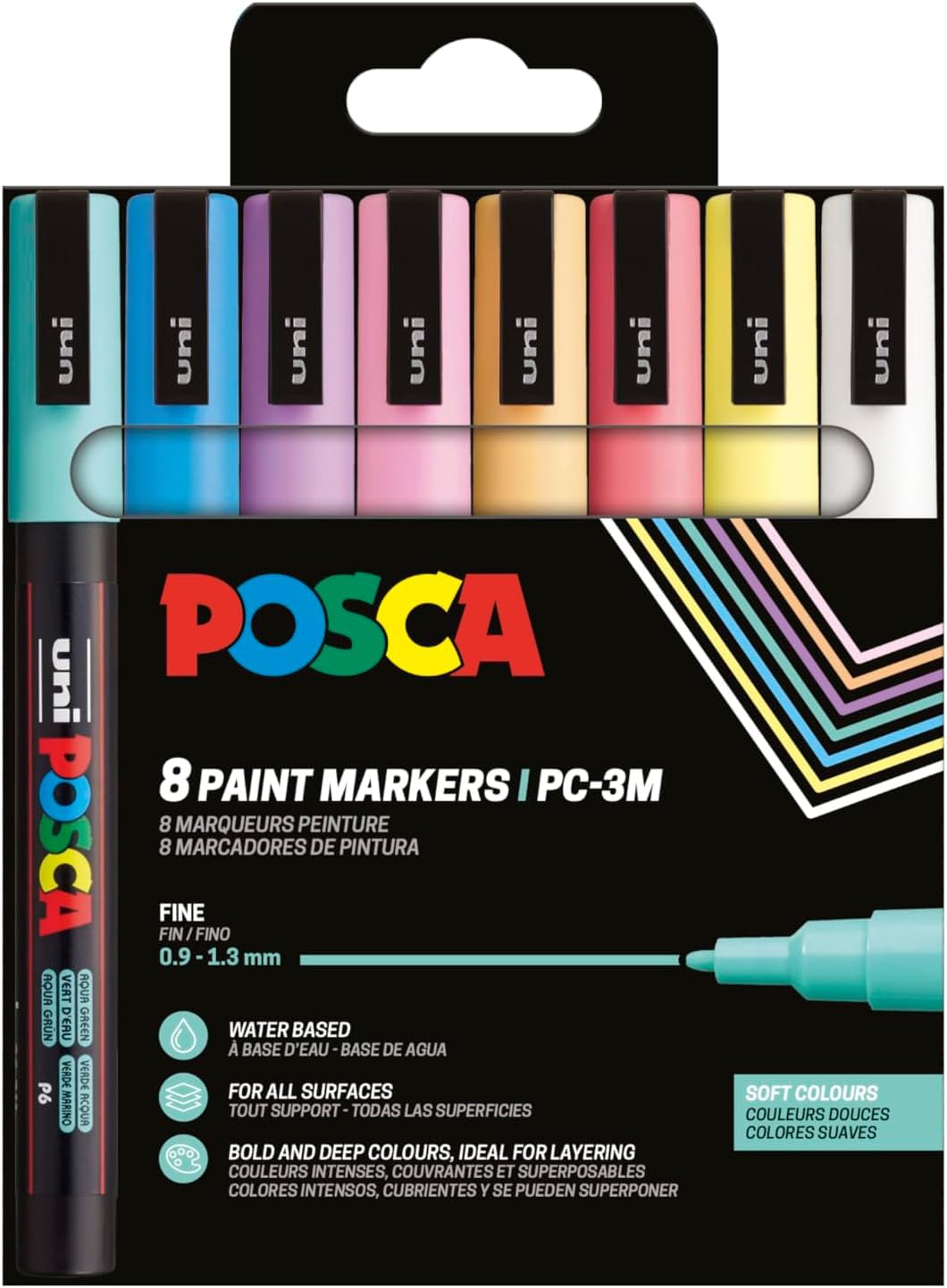 Posca 186552 - Set of 8 PC-3M Acrylic Pens - Permanent Marker 0.9-1.3mm Round Tip