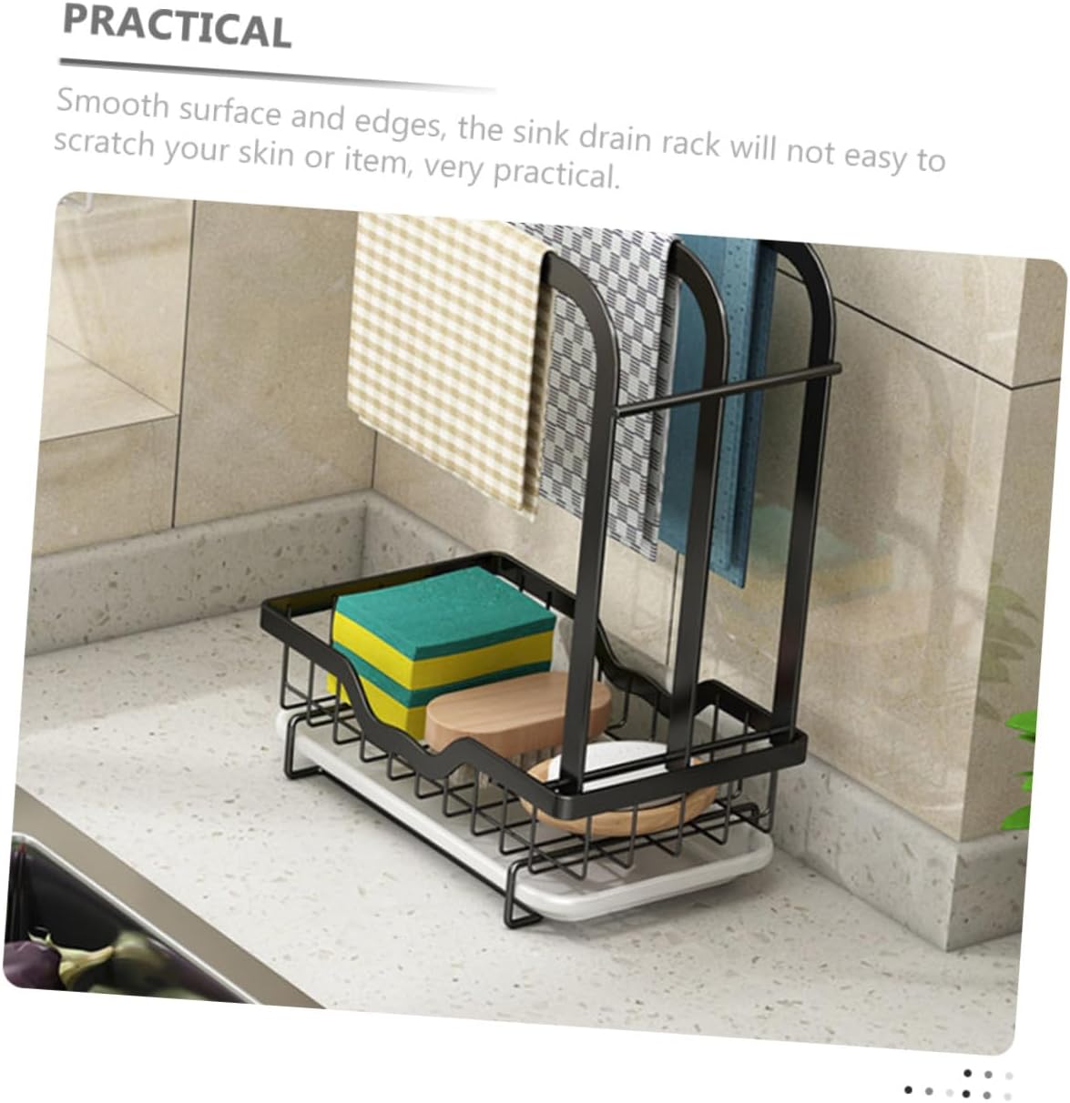 Metal Kitchen Sponge Holder with Draining Design Multi-Functional Sink Countertop Rack for Dishcloth Sponge Washcloth Storage Organizer for Kitchen Cleaning Supplies