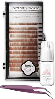 KC Republic Lash Eyebrow Extensions Kit with 1 x Trays of Mink False Eyebrows in Blonde/Light Brown Comes on Mixed Length 5-8 mm, Glue Clear & Extension Tweezers (Light Brown, Violet Tweezer)