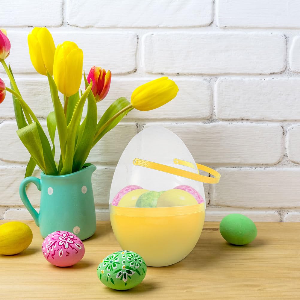Artibetter 2 Uova di Pasqua Giganti: 25 Cm, Aperte in Alto con Manici per La Caccia Pasquale - Sacchetti di Plastica Giganti Riempibili