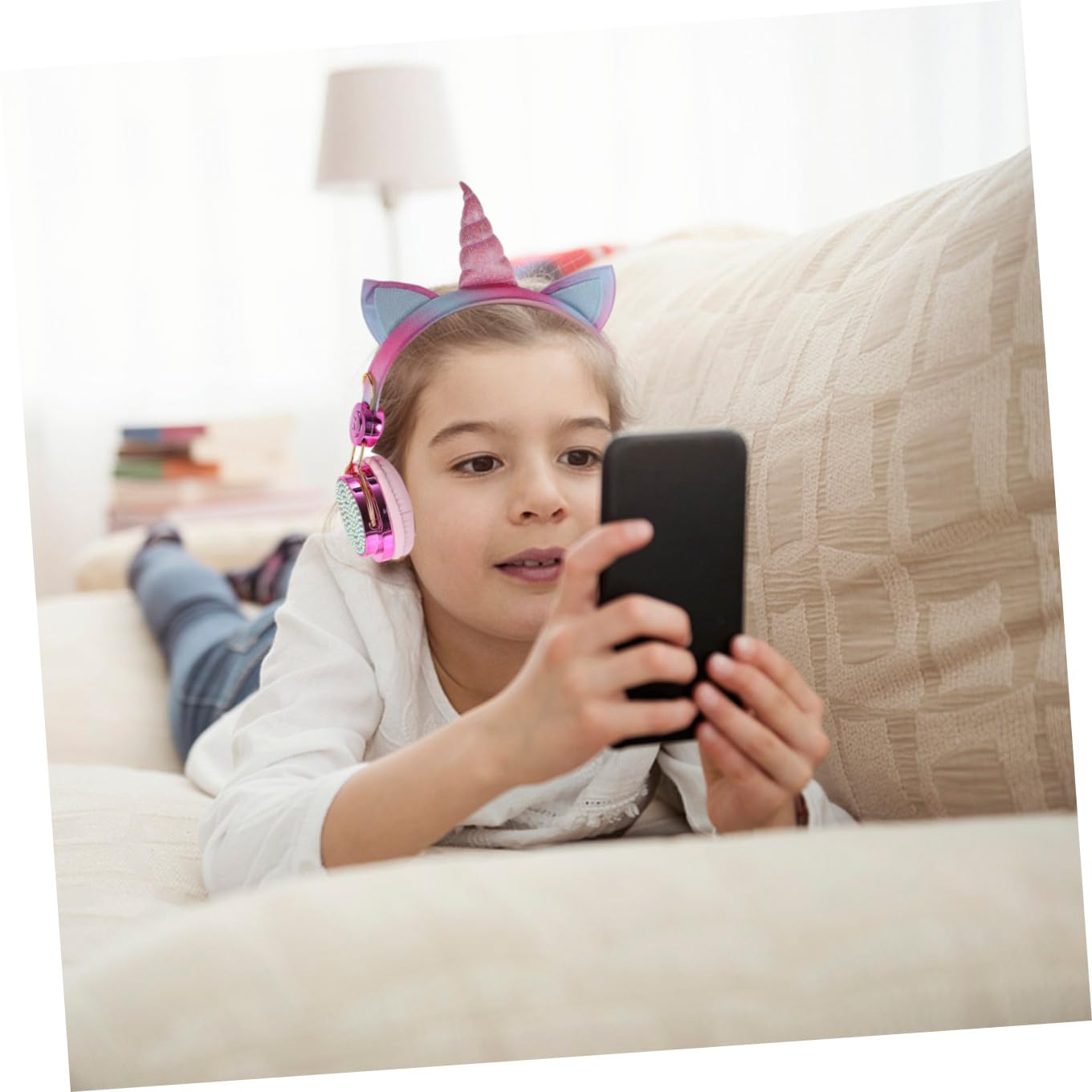 Gadpiparty Cuffie Over Ear Corno Unicorno e Orecchie da Gatto, Cavo 1,2m, Jack 3,5mm, Controllo Volume per Computer e Tablet