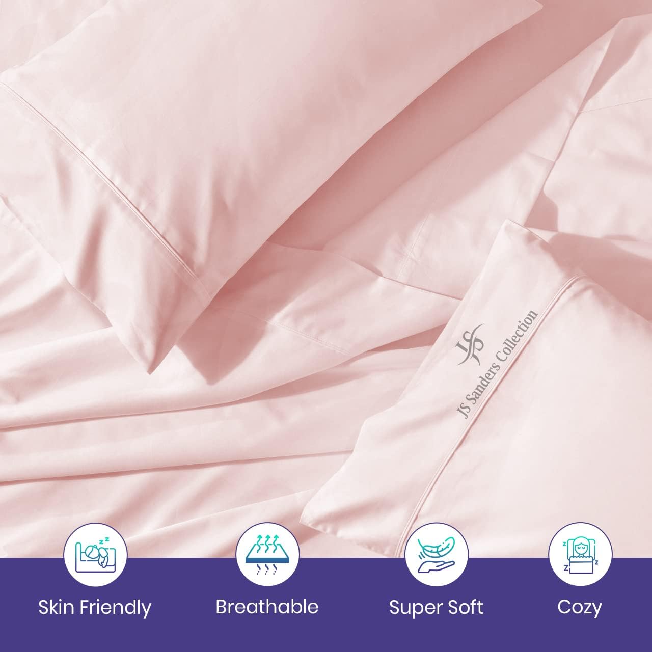 CASA LINEN Short Alaskan King 4pc Bed Sheet Set 1000 Thread Count Luxury Softest Bedding Sheet Set Upto 18" Deep Pocket 100% Egyptian Cotton Blush Solid