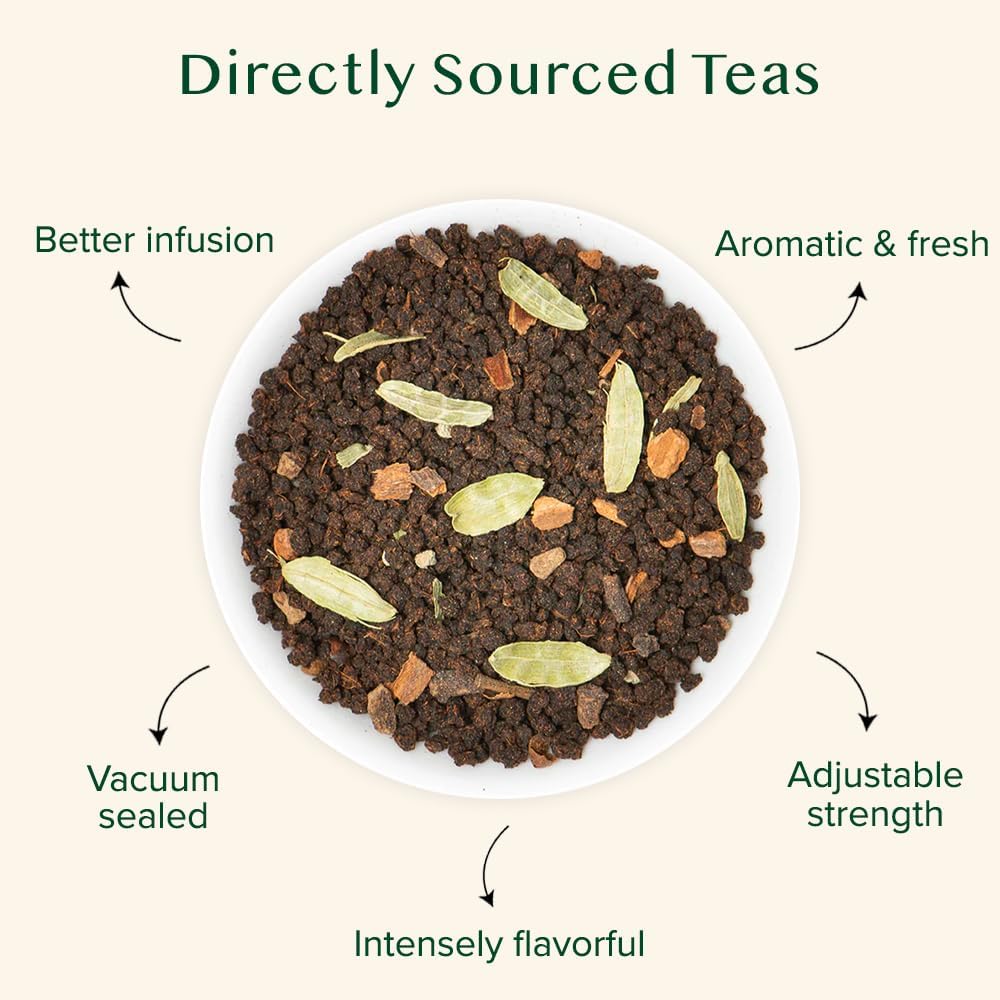 VAHDAM Masala Chai Tee Loseblatt | 340g (170+ Tassen) | Indischer Schwarzer Tee mit Gewürzen | Mit Kardamom, Zimt, Nelken & Schwarzem Pfeffer | Hergestellt in Indien