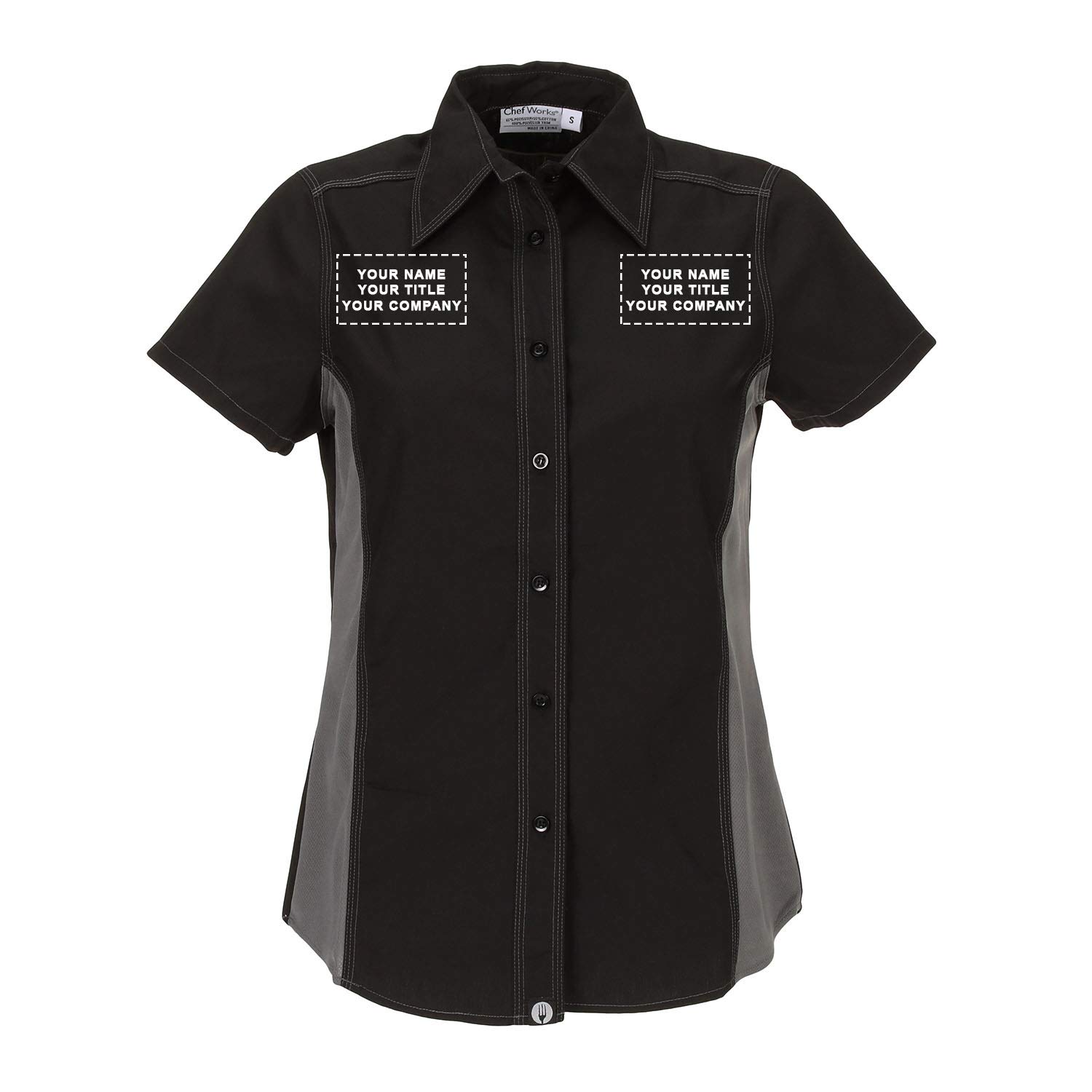 Chef Works Custom Embroidered Womens Universal Contrast Shirt, Blk Gry Mesh, M