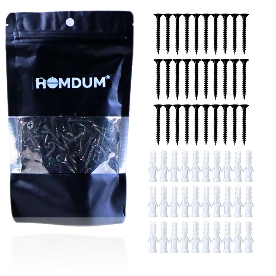Homdum Nylon Plug with Screws 2 inch (50 mm Screw with Plastic Sleeve) Pack of 60. (2")-image-3