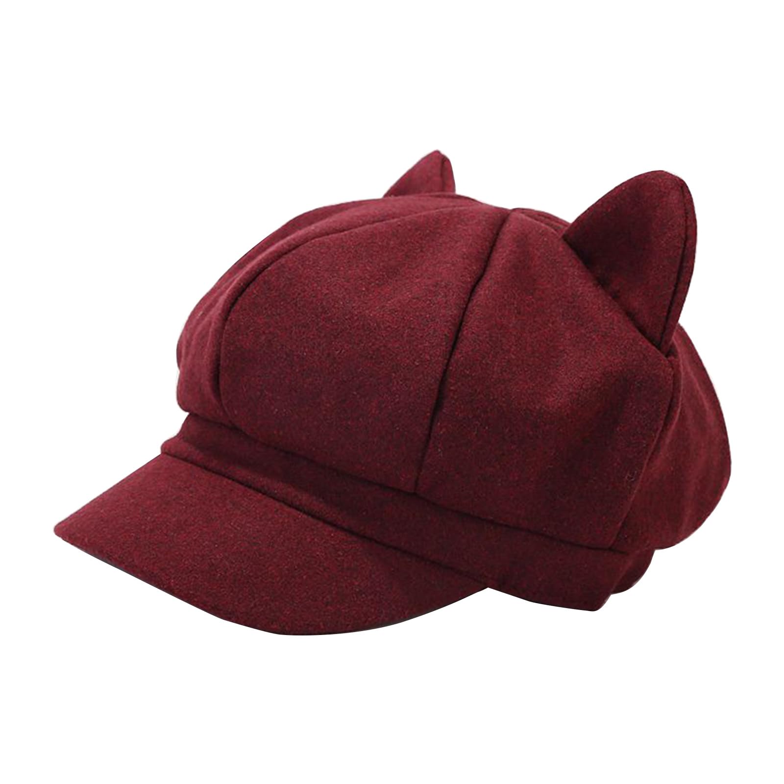 Luofeng Women's Claret Party Hat,Newsboys Beret Hat For Breathable Woolen Cabbie Hat Y2k Cool Girl Cat Ear Octagonal Cap Subculture Headwear